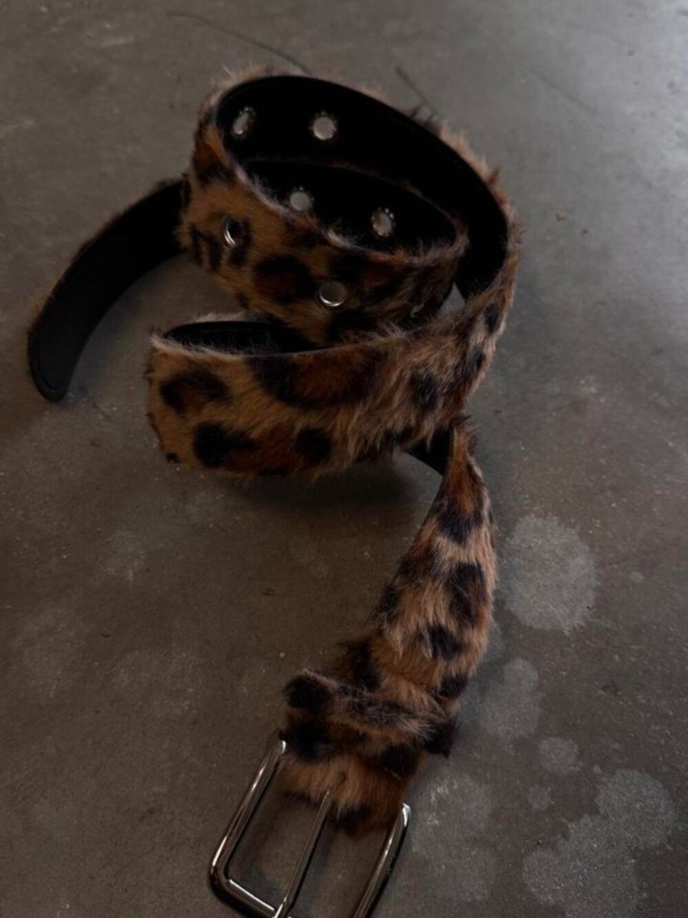 Y2K Brown Cheetah Faux Fur Eyelet Belt